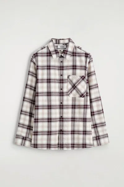 Cos Checked Pima Cotton Shirt In Beige In White