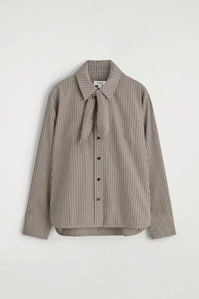 Cos Checked Scarf-detail Shirt In Gray