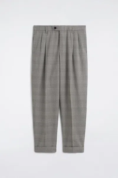 Cos Checked Textured-wool Relaxed-fit Tapered Pants In Beige