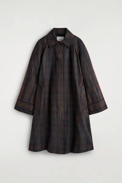 Cos Checked Waxed-cotton Car Coat In Brown