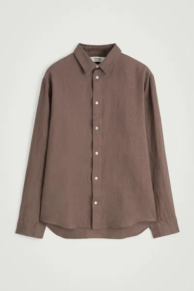 Cos Relaxed Linen Long-sleeved Shirt In Brown In Marron