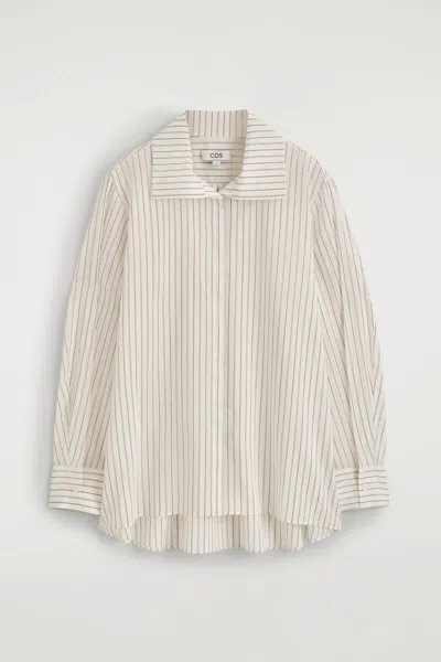 Cos Chemise Rayée À Col Montant En Coton Et Soie In Beige