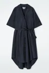Cos Chemisier Midi A Maniche Corte Con Cintura In Blu