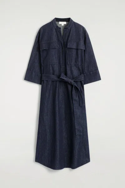 Cos Chemisier Midi In Denim Stile Utility In Blue
