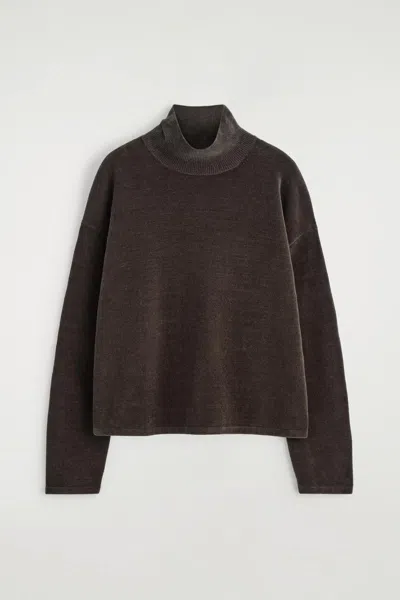 Cos Chenille Mock-neck Sweater In Brown