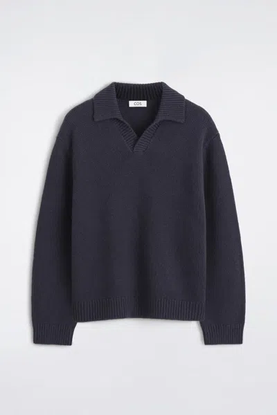 Cos Chunky Cashmere Polo Jumper In Navy