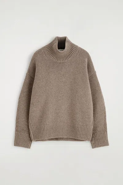 Cos Chunky Funnel-neck Wool Jumper In Sand