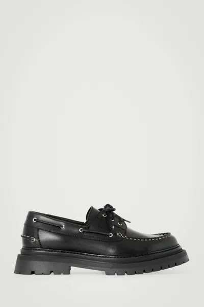 Cos Chunky Leather Boat Shoes In Black