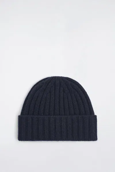Cos Chunky Ribbed Cashmere Beanie In Navy