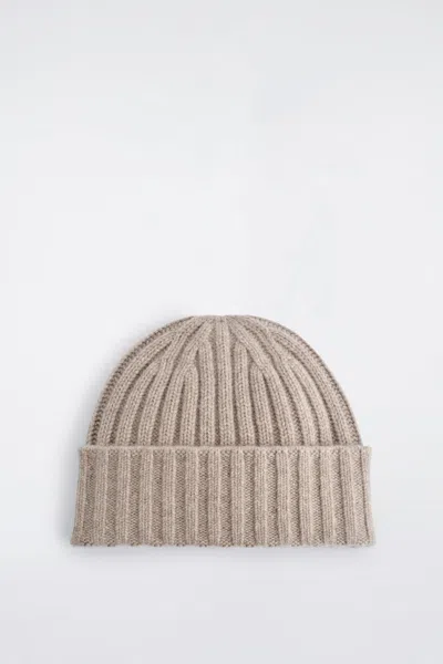 Cos Chunky Ribbed Cashmere Beanie In Sand