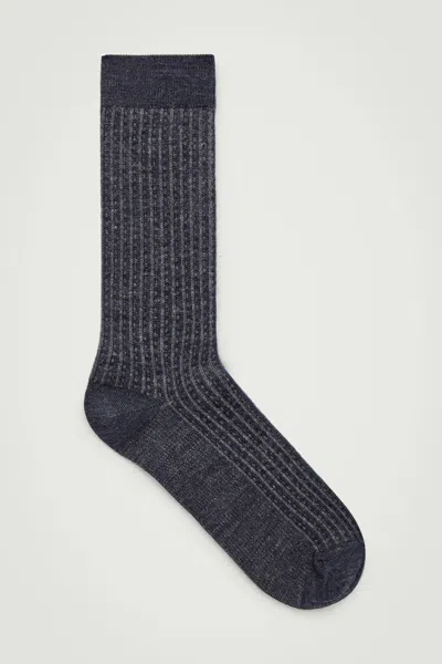 Cos Chunky Ribbed Wool Socks In Blue