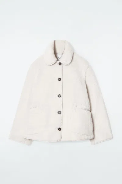 Cos Collared Faux Shearling Jacket In Beige