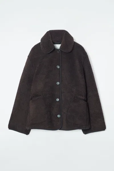 Cos Collared Faux Shearling Jacket In Brown