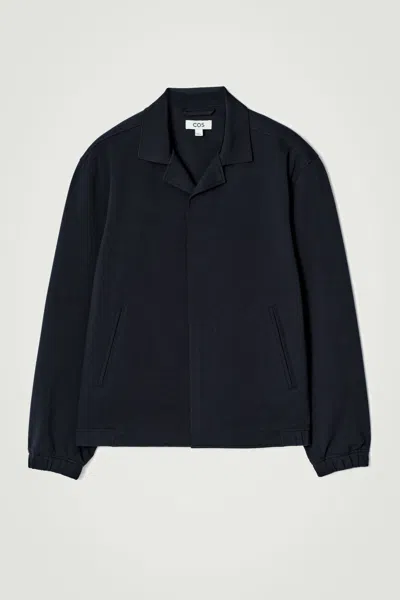 Cos Collared Interlock Cotton-jersey Jacket In Blue