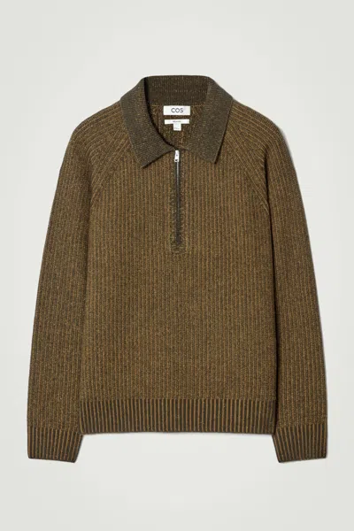 Cos Collared Merino Wool Half-zip Jumper In Yellow