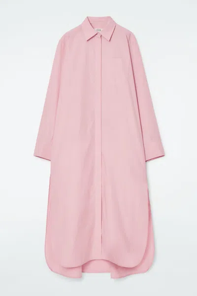 Cos Collared Midi Shirt Dress In Pink