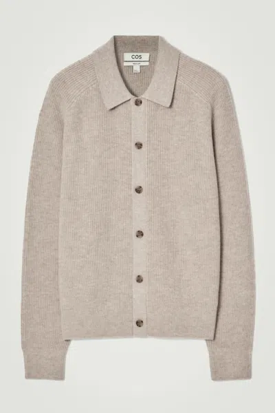 Cos Collared Ribbed Wool-cashmere Cardigan In Neutral