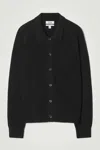 Cos Collared Ribbed Wool-cashmere Cardigan In Black