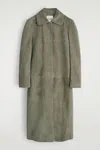 Cos Collared Suede Coat In Green