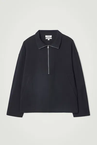 Cos Collared Twill Half-zip Sweatshirt In Blue