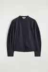 Cos Collarless Cotton Shirt In Blue