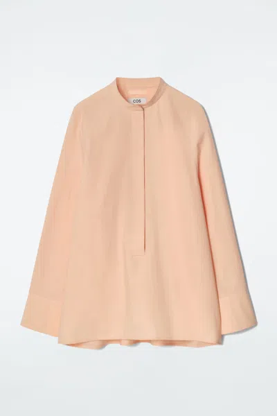 Cos Collarless Half-placket Shirt In Orange