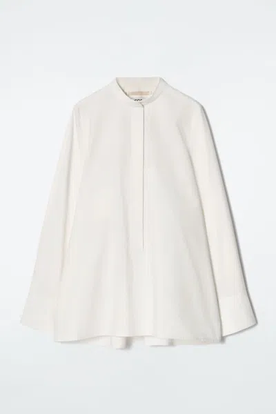 Cos Collarless Half-placket Shirt In White