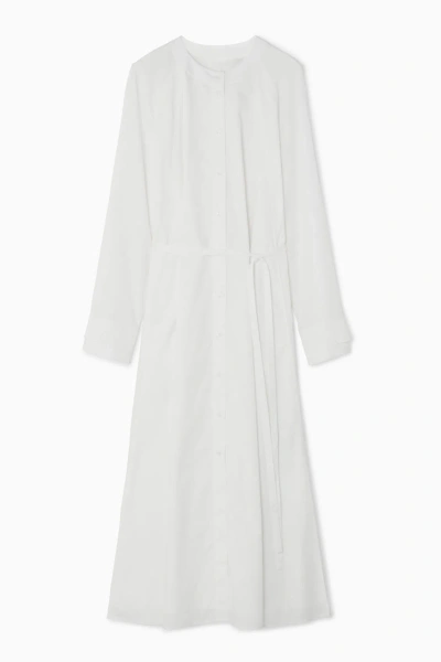 Cos Collarless Maxi Shirt Dress In White