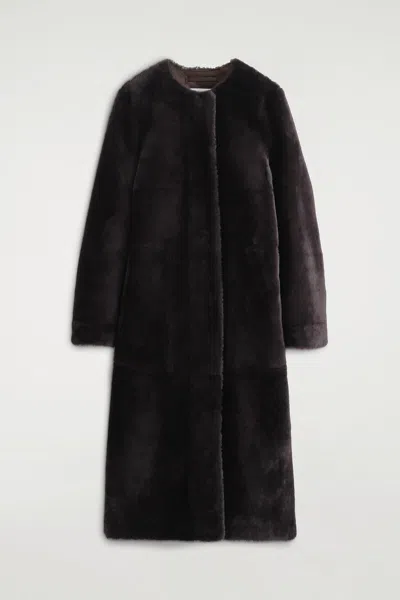 Cos Cappotto In Shearling Senza Colletto In Marrone
