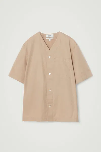 Cos Collarless V-neck Shirt In Brown