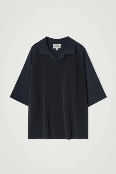 Cos Colour-block Double-faced Polo Shirt In Blue