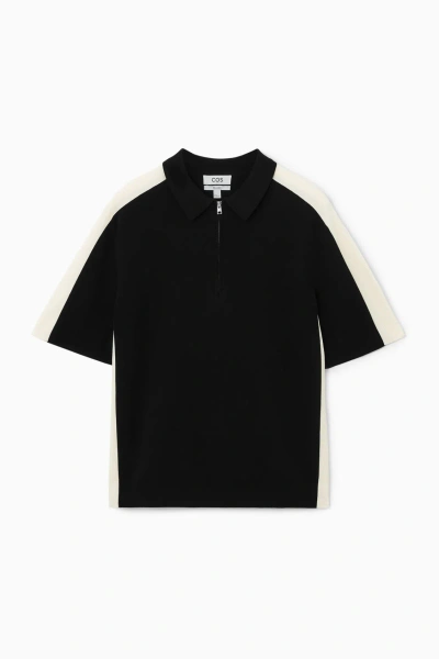 Cos Colour-block Half-zip Polo Shirt In Black