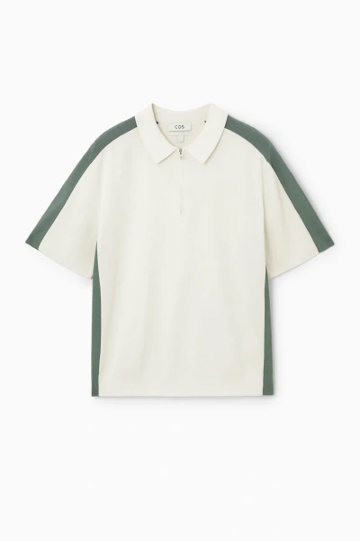 Cos Colour-block Half-zip Polo Shirt In White