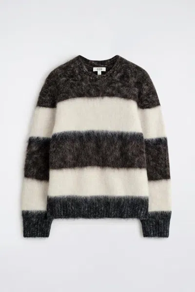 Cos Colour-block Mohair Crew-neck Jumper In Brown