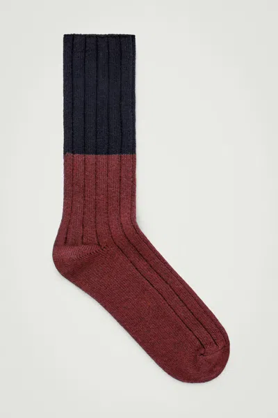 Cos Colour-block Ribbed Socks In Blue