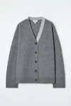 Cos Colour-block Wool V-neck Cardigan In Grey