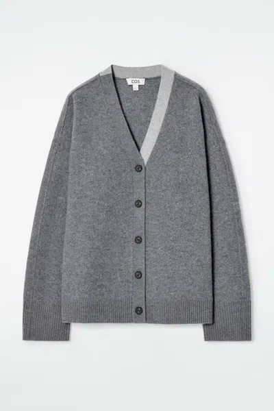 Cos Colour-block Wool V-neck Cardigan In Grey