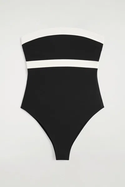 Cos Colour-block Scuba Bandeau Swimsuit In Black
