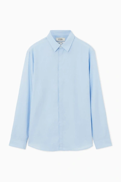 Cos Concealed-placket Shirt - Relaxed In Blue