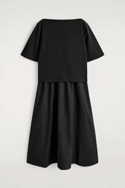 Cos Contrast-panel Boat-neck Midi Dress In Black