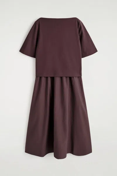 Cos Contrast-panel Boat-neck Midi Dress In Red