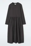 Cos Contrast-panel Long-sleeved Midi Dress In Black