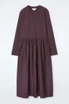 Cos Contrast-panel Long-sleeved Midi Dress In Red