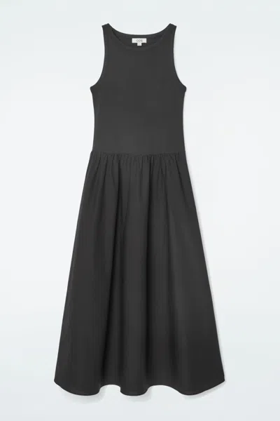 Cos Contrast-panel Maxi Dress In Black