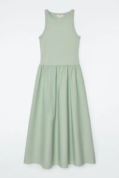 Cos Contrast-panel Maxi Dress In Green