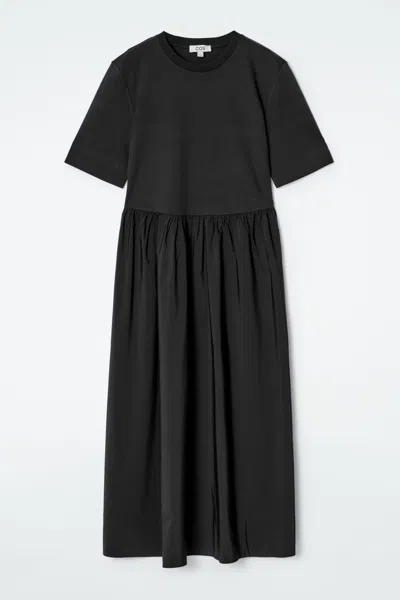 Cos Contrast-panel Midi Dress In Blue