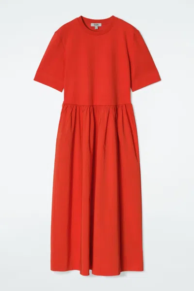 Cos Contrast-panel Midi Dress In Orange