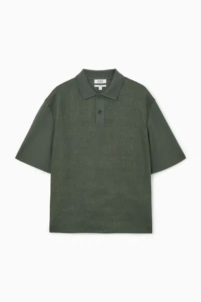 Cos Contrast-panel Polo Shirt In Green