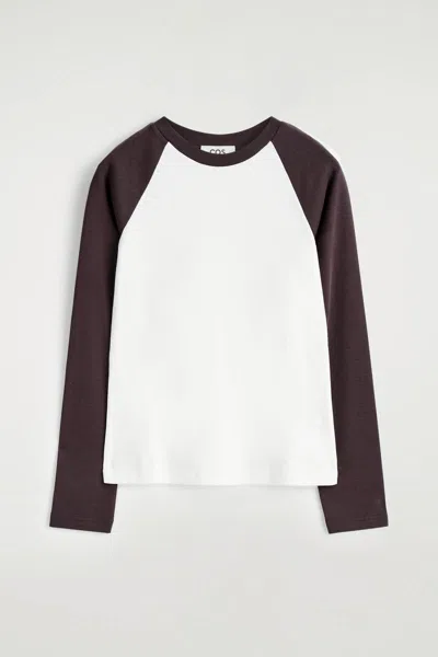 Cos Contrast-sleeve T-shirt In Brown