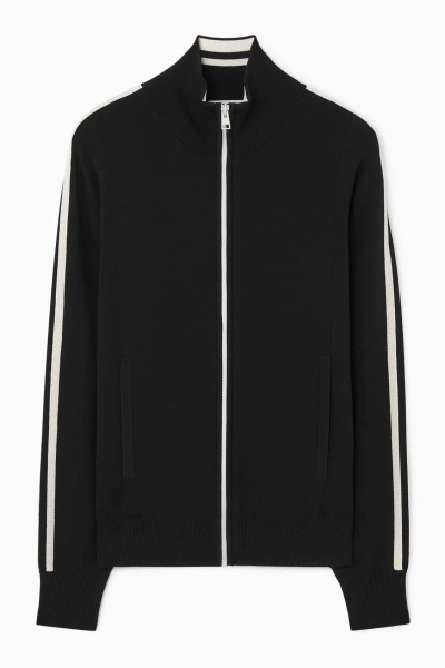 Cos Contrast-stripe Knitted Track Jacket In Black